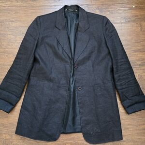 St. Bernard Sz 10 Classic Collection 100% Linen Fully Lined Blazer Black Button